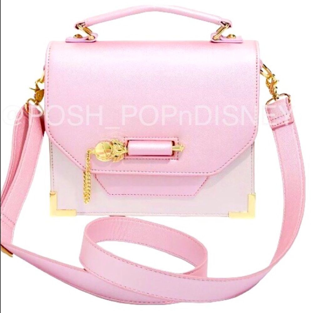 LOUNGEFLY Sailor Moon Moon Scepter Latch Handbag pink white
